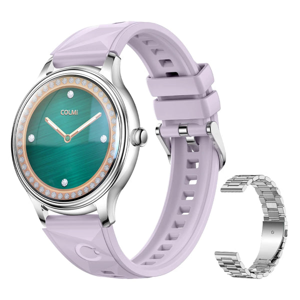 COLMI L28 Air ultra-thin smartwatch showing 1.32″ AMOLED display with dual strap options
