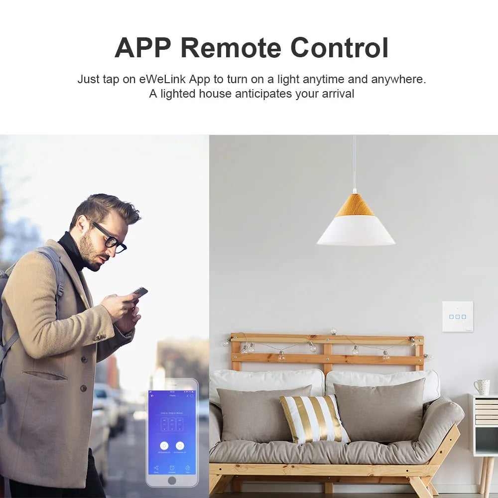 Sonoff T1 UK Plug 86 -tyypin älykosketusseinävalokytkin, karkaistu kosketuslasipaneeli, tukee WiFi/RF/APP/kosketusohjausta