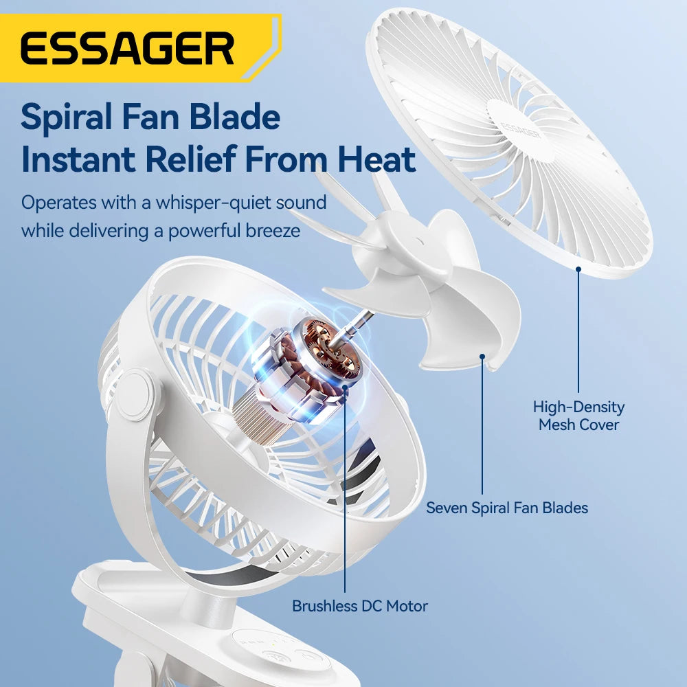 Portable Fan Mini , From Essager, With Clip, Battery capacity 4800mAh Rechargeable