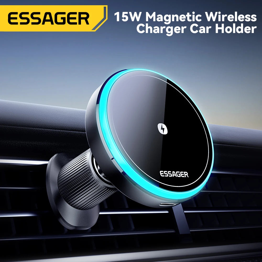 Wireless Car Charger, From Essager, Air Outlet Model, Power 15W, Color Black, T1 Version