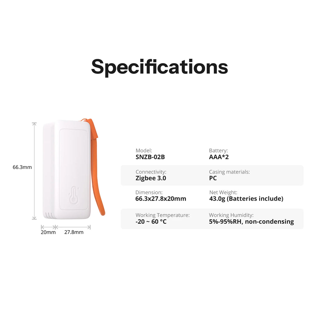 SONOFF SNZB-02B AirGuard TH Lite Zigbee Temperature & Humidity Sensor – ±0.2°C Accuracy, Dew Point & VPD, 6-Month Data (Zigbee Hub Required)