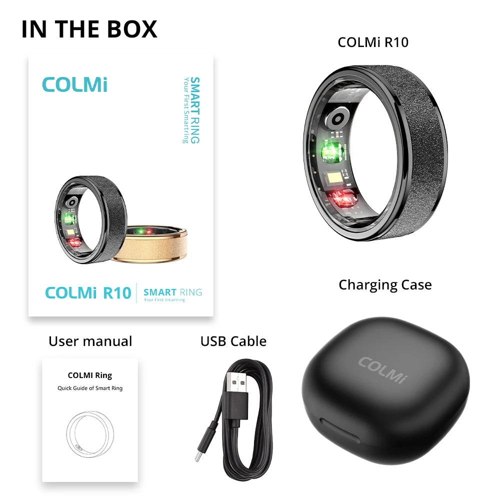 COLMI R10 Smart Ring – Health & Sleep Tracking + Charging Case, 5ATM Waterproof, Gold