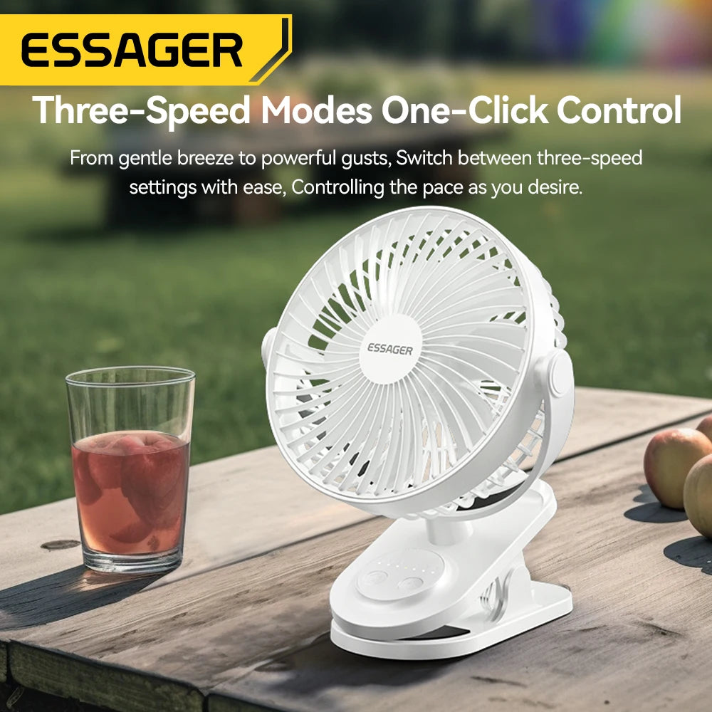 Portable Fan Mini , From Essager, With Clip, Battery capacity 4800mAh Rechargeable