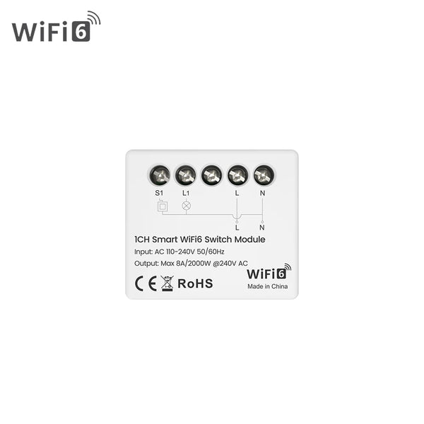 AVATTO Tuya WiFi 6 mini smart light switch module with app remote control and energy monitoring
