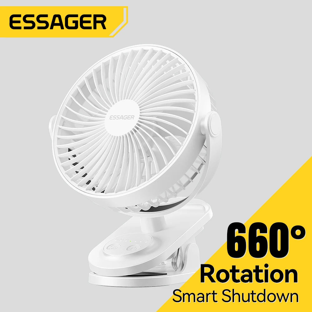 Portable Fan Mini , From Essager, With Clip, Battery capacity 4800mAh Rechargeable