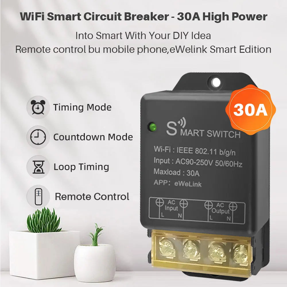 Switch Module Wifi Smart, maxload 30A, With Remote Control