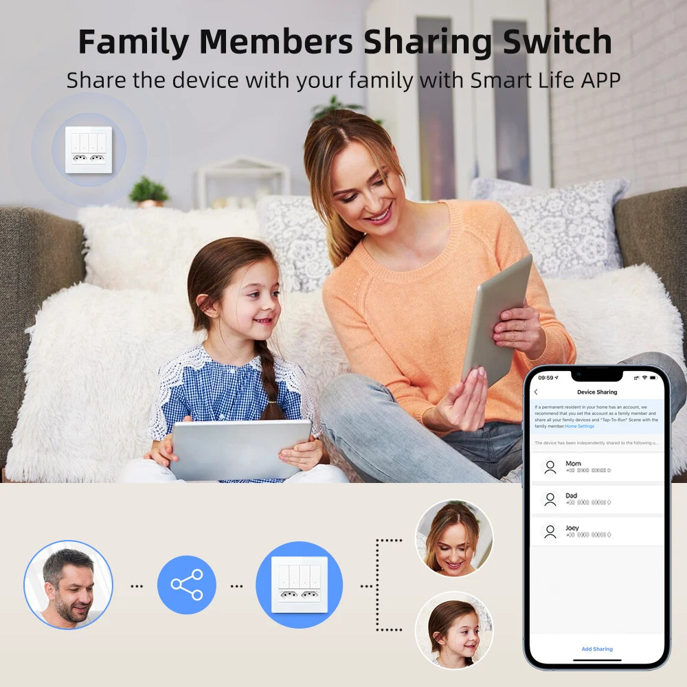 AVATTO Tuya WiFi 4x4 Switch & Socket Brazil – 4 Button Wall Panel, 16A Smart Control