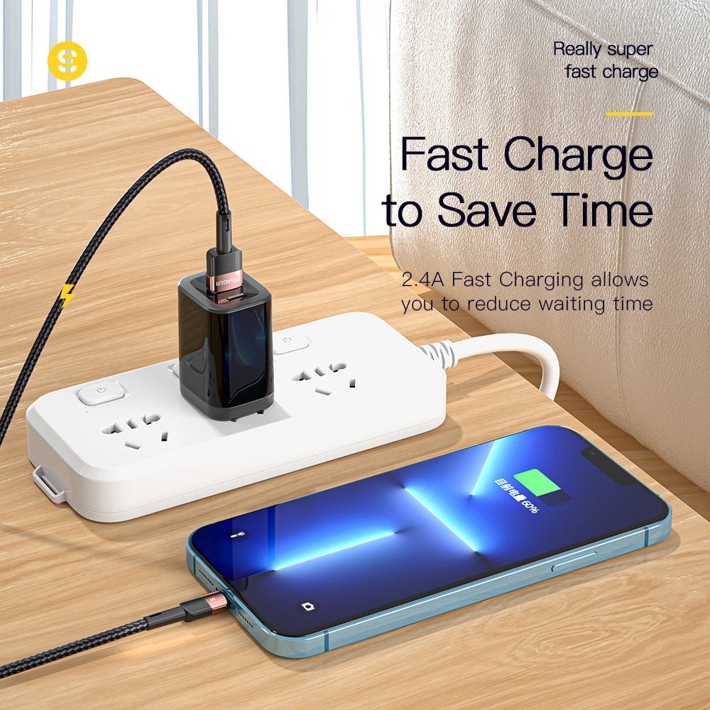 كابل شحن USB A إلى Lightning من Essager، لون أسود