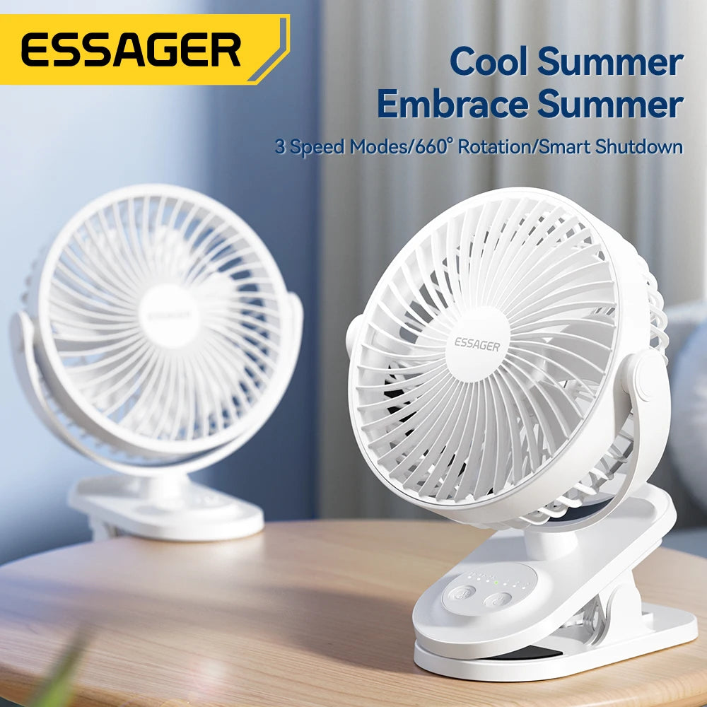 Portable Fan Mini , From Essager, With Clip, Battery capacity 4800mAh Rechargeable