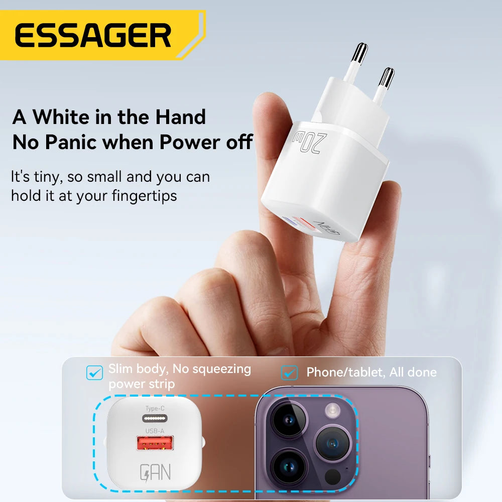 Wall Charger Plug, From Essager, Power 20W, USB Type C and USB A