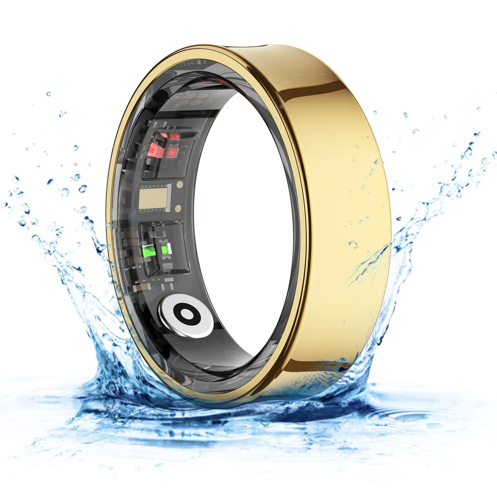 AMOVAN AMR09 Smart Ring – Slim Stainless Steel Health Tracker with Body Temperature, Sleep, SpO2 & AI Analysis for iOS Android