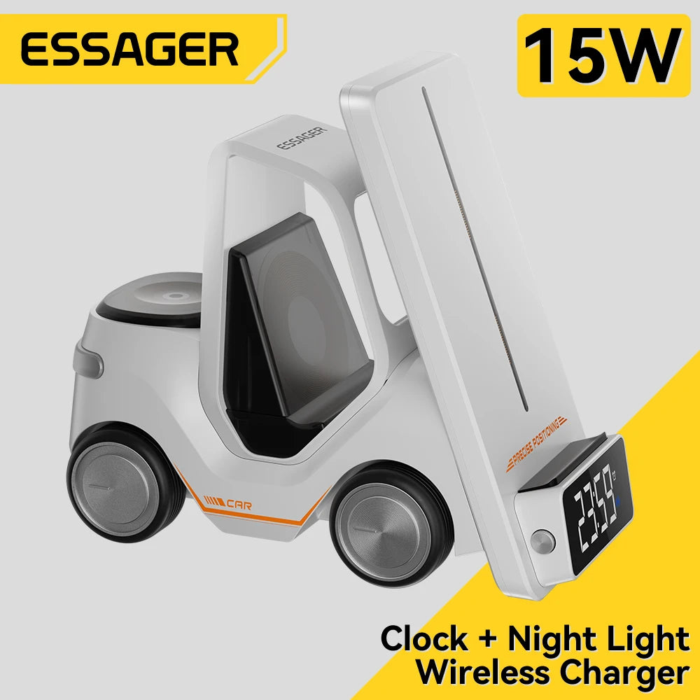 Wireless Charger, From Essager, Forklift Design, Charger for IPhone, Apple Watch and Airpods Pro, Power 15W, Color White