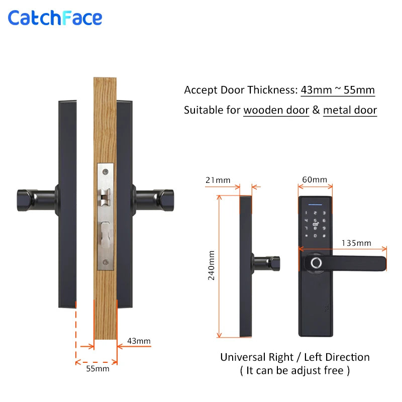 Tuya WiFi Smart Door Lock – Fingerprint, IC Card & Touchscreen Keypad (520TUYA)