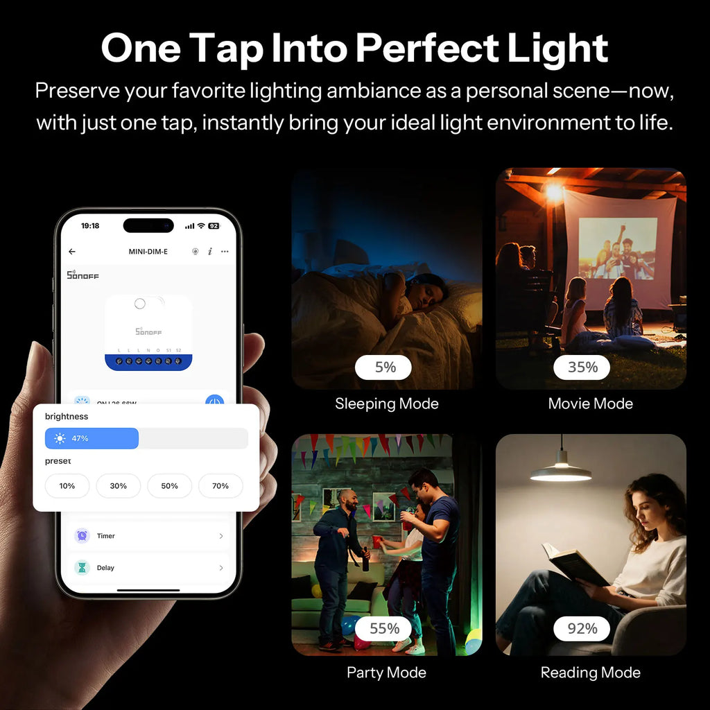 SONOFF Orb-DIM MINI-DIM-E Matter Smart Wi-Fi Dimmer Switch – Flicker-Free, Energy Monitor, Alexa Google Home Apple Home (220-240V)