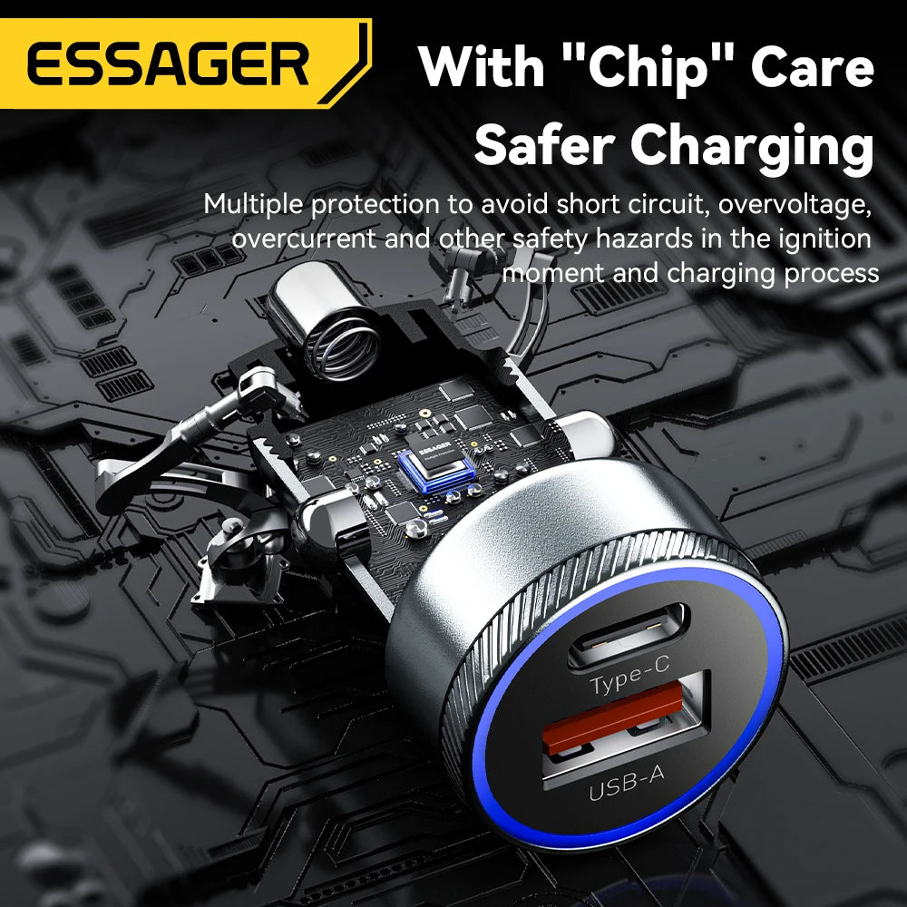 Essager 54W Dual-Port USB Type-C Car Charger – Fast Charging PD3.0 QC3.0