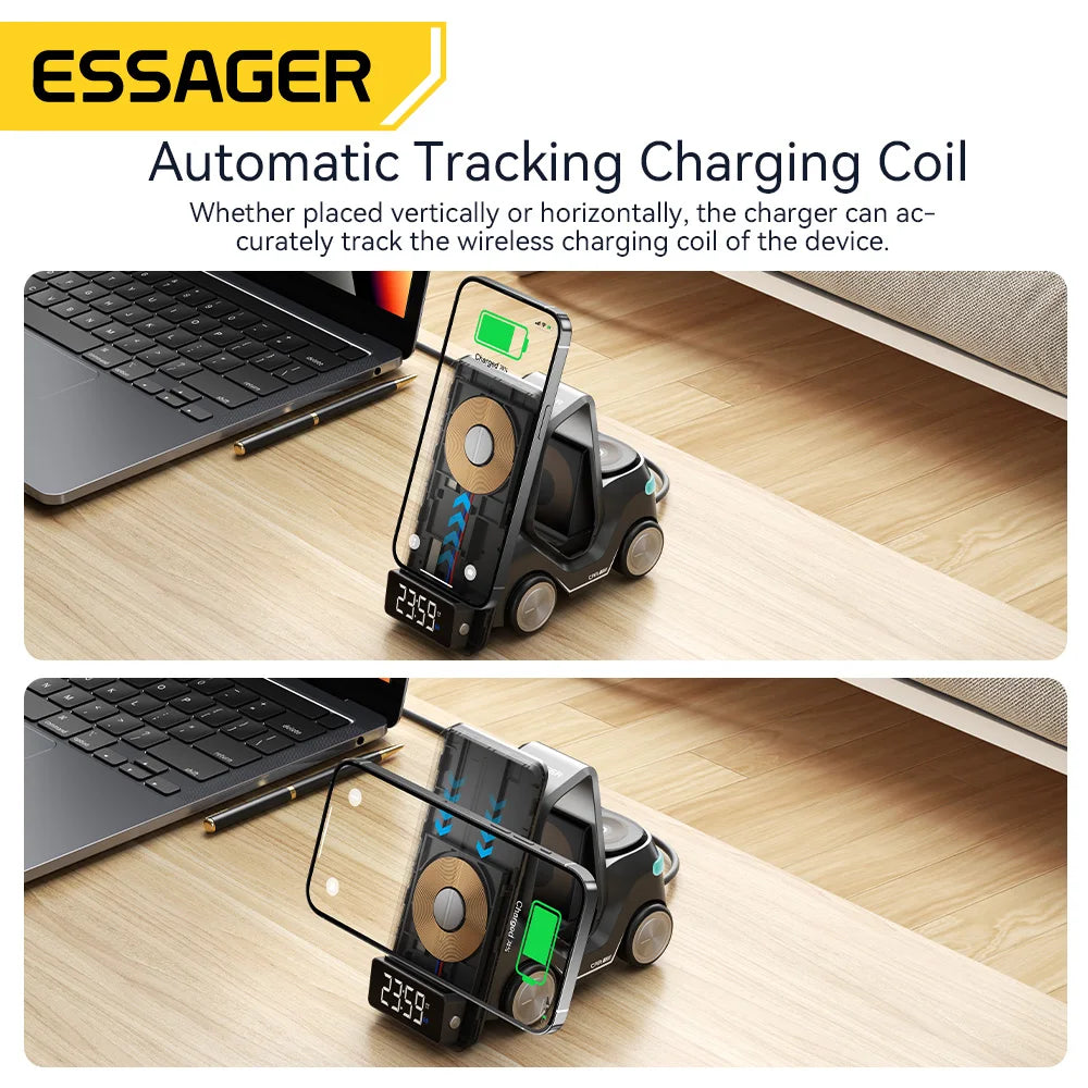 Wireless Charger, From Essager, Forklift Design, Charger for IPhone, Apple Watch and Airpods Pro, Power 15W, Color Yellow