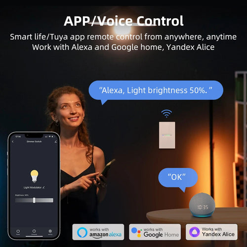 AVATTO Tuya WiFi Akıllı Dimmer Anahtar – Dokunmatik Cam Panel, Alexa/Google, 2’li