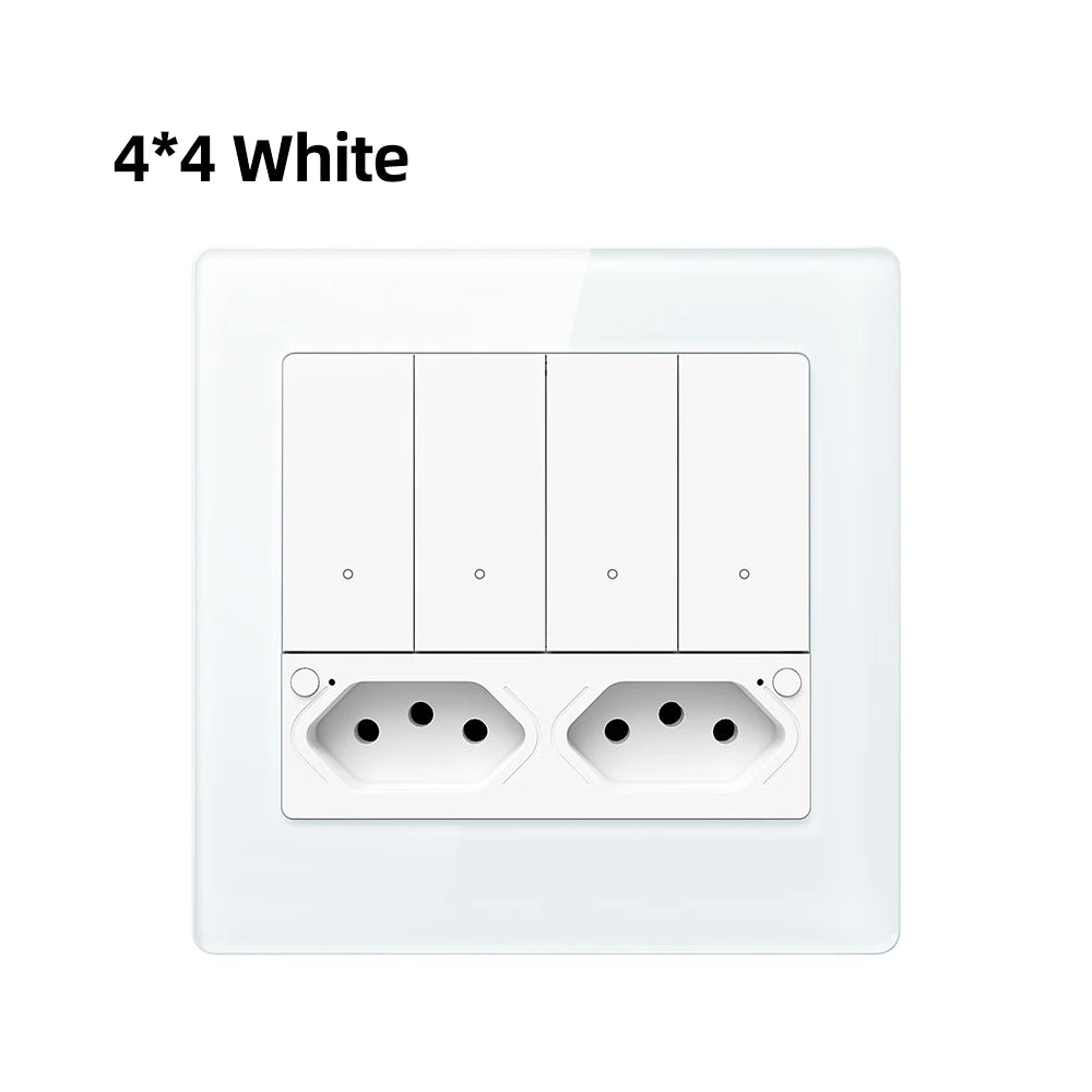 AVATTO Tuya WiFi 4x4 Switch & Socket Brazil – 4 Button Wall Panel, 16A Smart Control