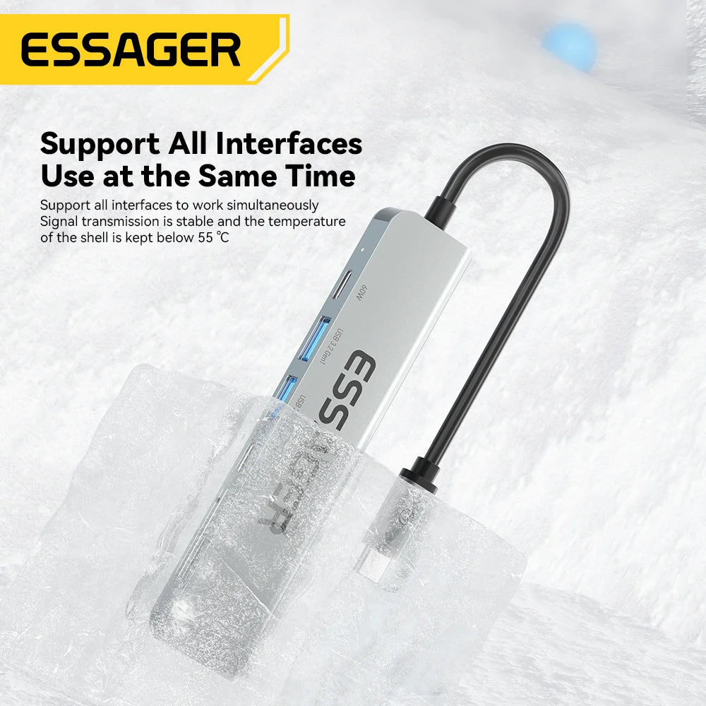 USB Hub Type-C, From Essager, 60W fast charging