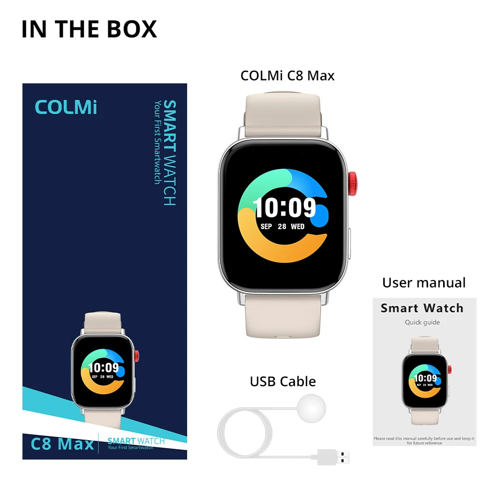 COLMI C8 Max Smartwatch – 1.93" HD Display, Voice Calls & Wireless Charging, Gold