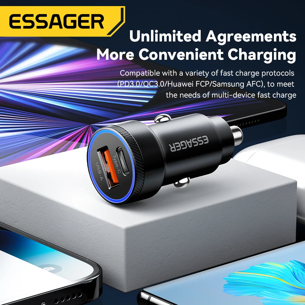 Essager 54W Dual-Port USB Type-C Car Charger – Fast Charging PD3.0 QC3.0