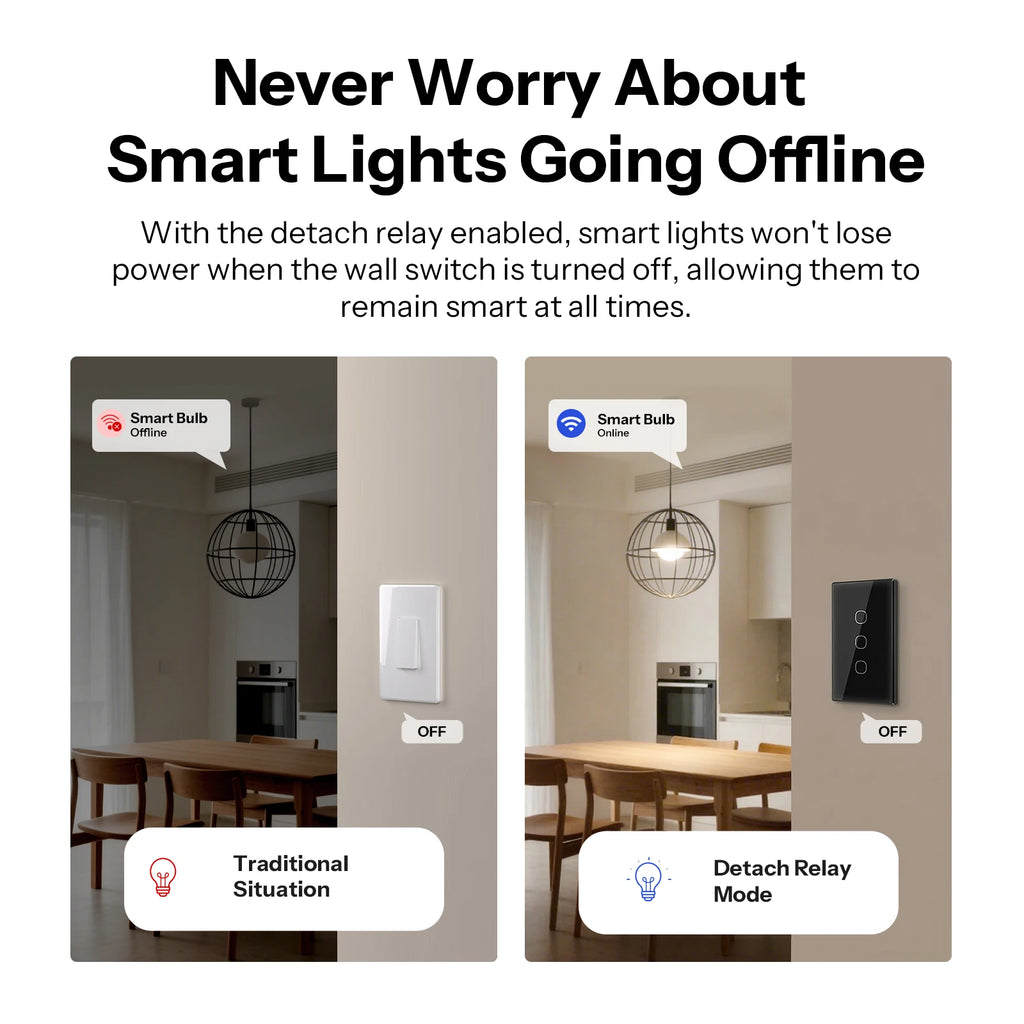 SONOFF T6 120 TX Gen2 Matter Smart Touch Wall Switch – 1/2/3 Gang US, Glass Panel, Detach Relay, Alexa Google Home Apple Home