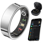 AMOVAN AMR09 Smart Ring – Slim Stainless Steel Health Tracker with Body Temperature, Sleep, SpO2 & AI Analysis for iOS Android