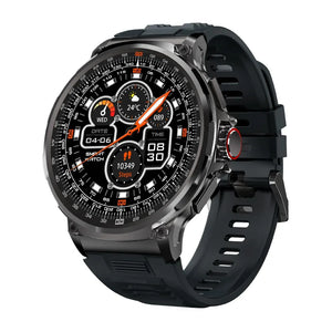COLMI V69 1.85-inch HD smartwatch with Bluetooth calling, black 52 mm zinc-alloy case and silicone strap, showing activity stats on screen
