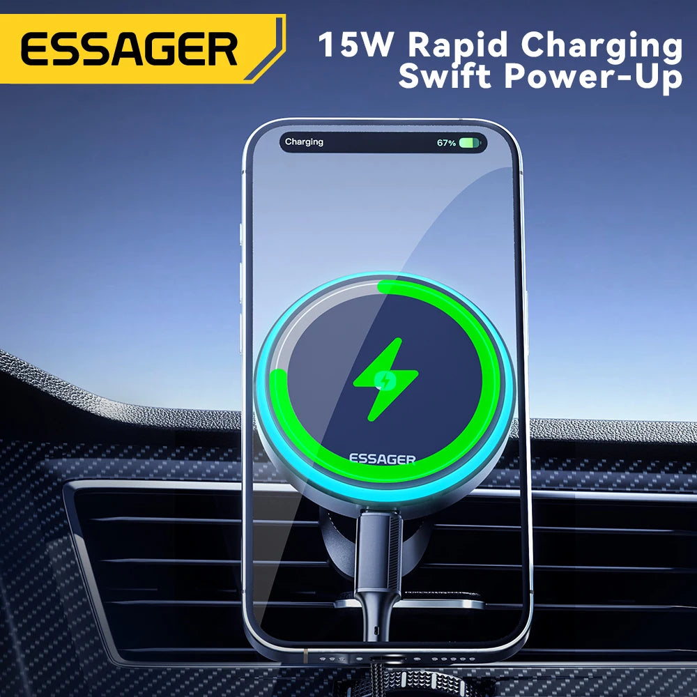 Wireless Car Charger, From Essager, Air Outlet Model, Power 15W, Color Black, T1 Version