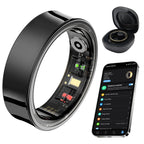 AMOVAN AMR09 Smart Ring – Slim Stainless Steel Health Tracker with Body Temperature, Sleep, SpO2 & AI Analysis for iOS Android