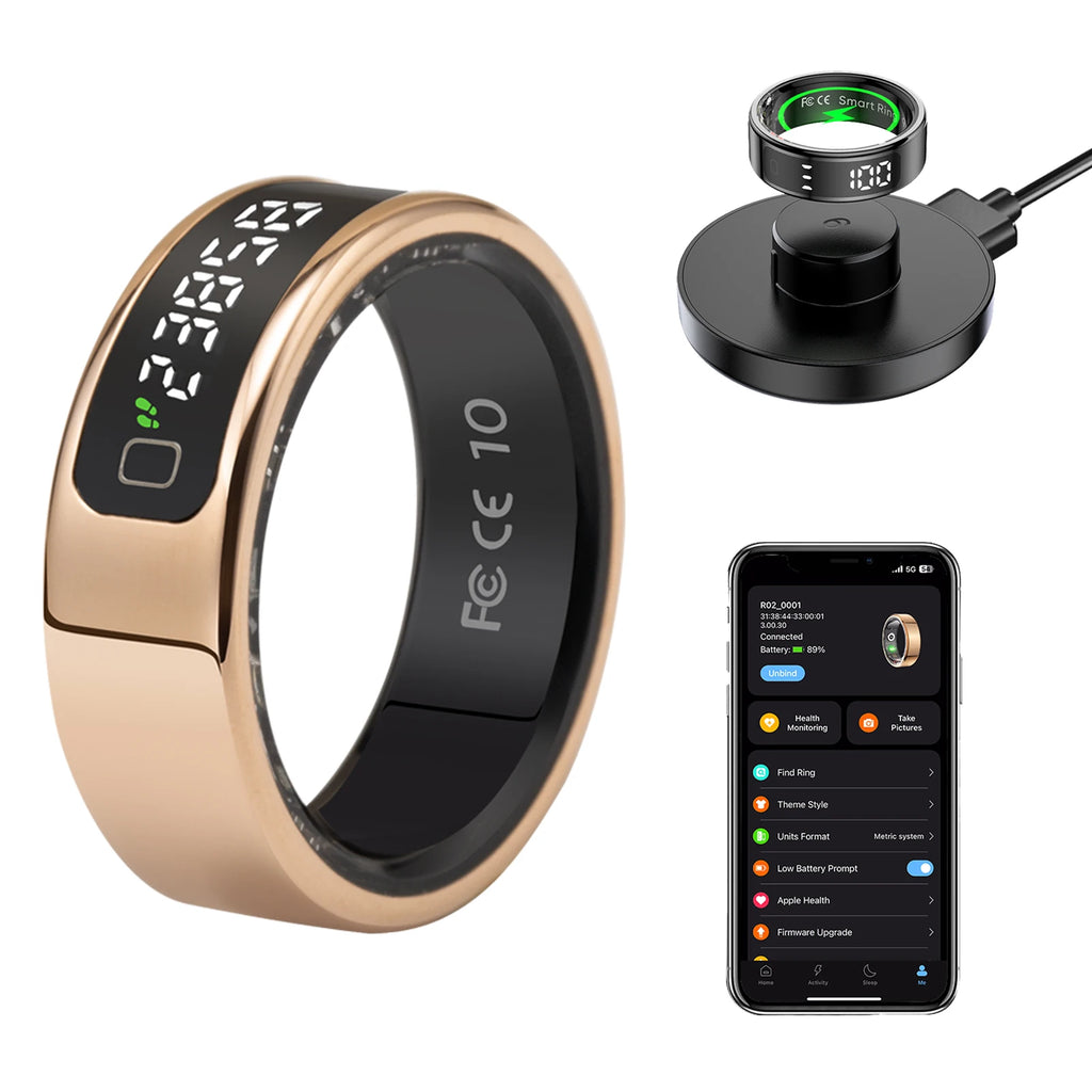 AMOVAN AMR11 Smart Ring with Display Screen – Tasbih Zikr Counter, Heart Rate, SpO2 & Sleep Tracker for iOS Android