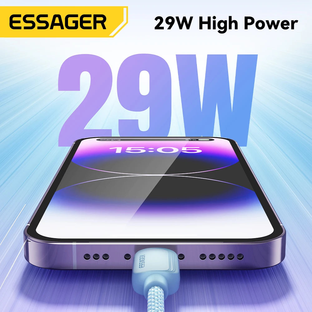 Essager PD 29W Fast Charge Cable | Type-C to Lightning | iPhone 8-14 | Durable Braided Wire