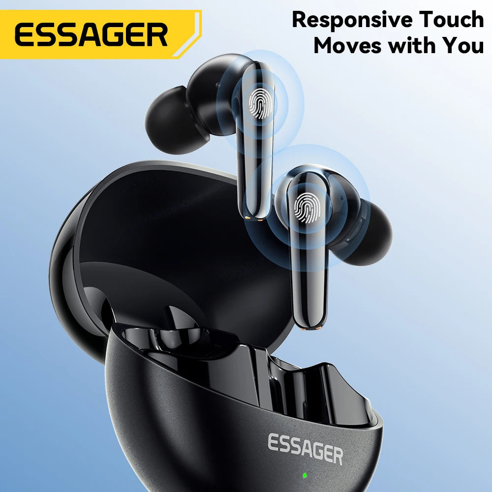 Wireless Earbuds, From Essager, Version ES-06, Supports Bluetooth 5.3, Playtime up to 20 Hours, Supports Dual Noise Cancellation, Color Black