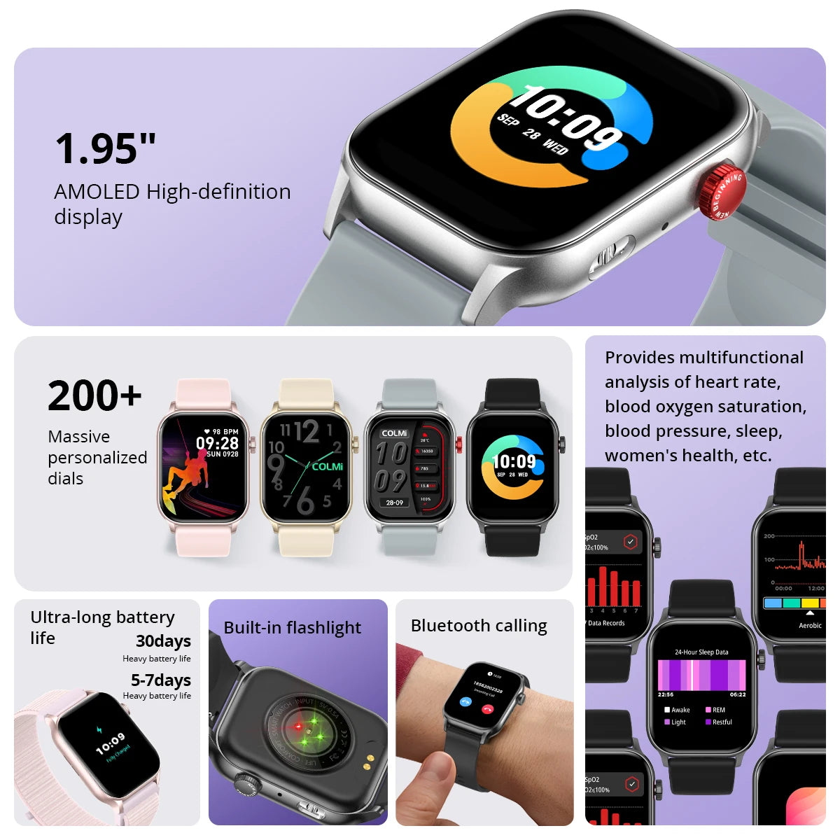 COLMI P78 AMOLED Smartwatch with Flashlight, Bluetooth Calls, Pink