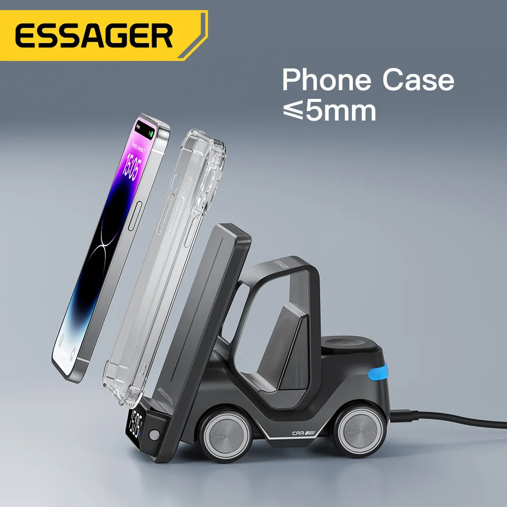 Wireless Charger, From Essager, Forklift Design, Charger for IPhone, Apple Watch and Airpods Pro, Power 15W, Color Black