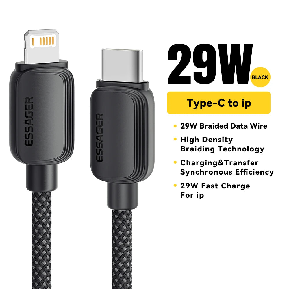 Essager PD 29W Fast Charge Cable | Type-C to Lightning | iPhone 8-14 | Durable Braided Wire