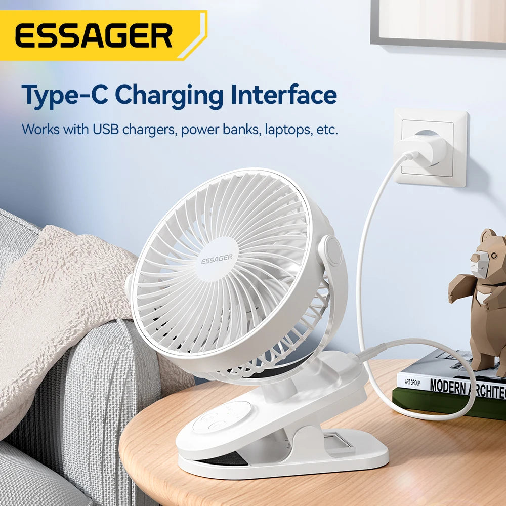 Portable Fan Mini , From Essager, With Clip, Battery capacity 4800mAh Rechargeable