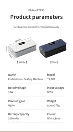 Cooskr 2-in-1 Rechargeable Mini Bag Heat Sealer & Cutter – LED Display 6 Modes Magnetic Portable Food Bag Sealer