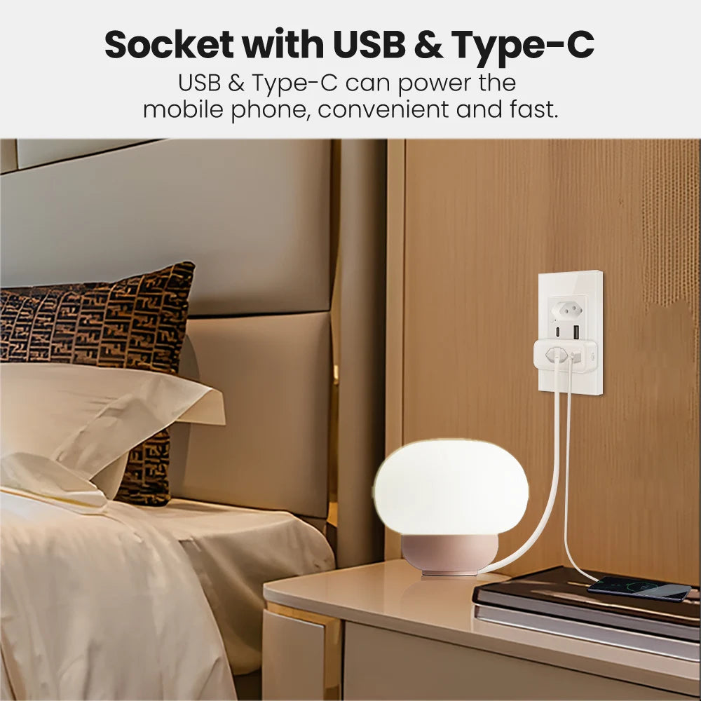 AVATTO Tuya WiFi Smart Plug Brazil – 20A Power Monitor + USB-C Fast Charging
