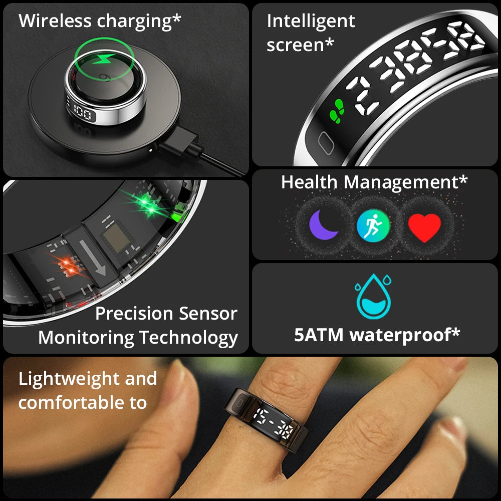 COLMI R12 Smart Ring with Display & Touch, Wireless Charging, 5ATM, Black