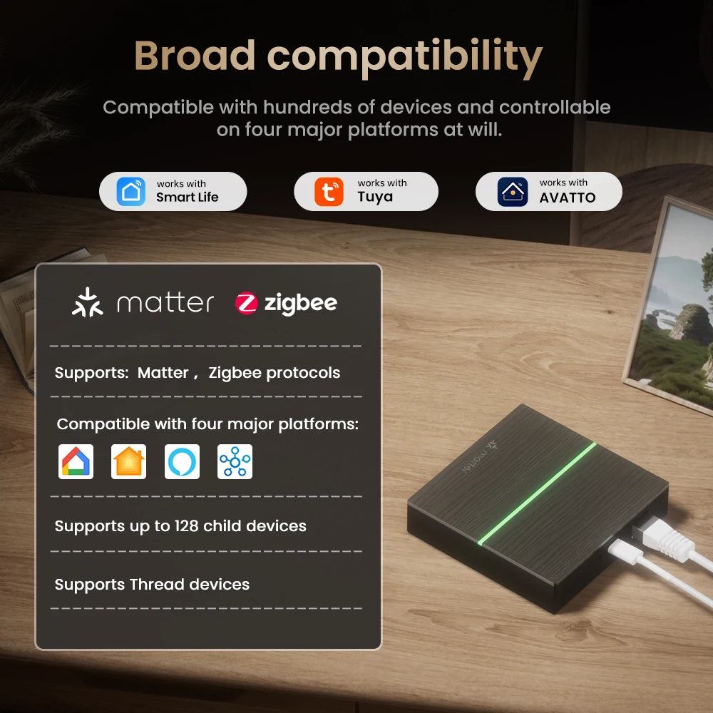 AVATTO Matter ZigBee Wired Gateway Hub – Smart Home Bridge for HomeKit, Alexa & Google