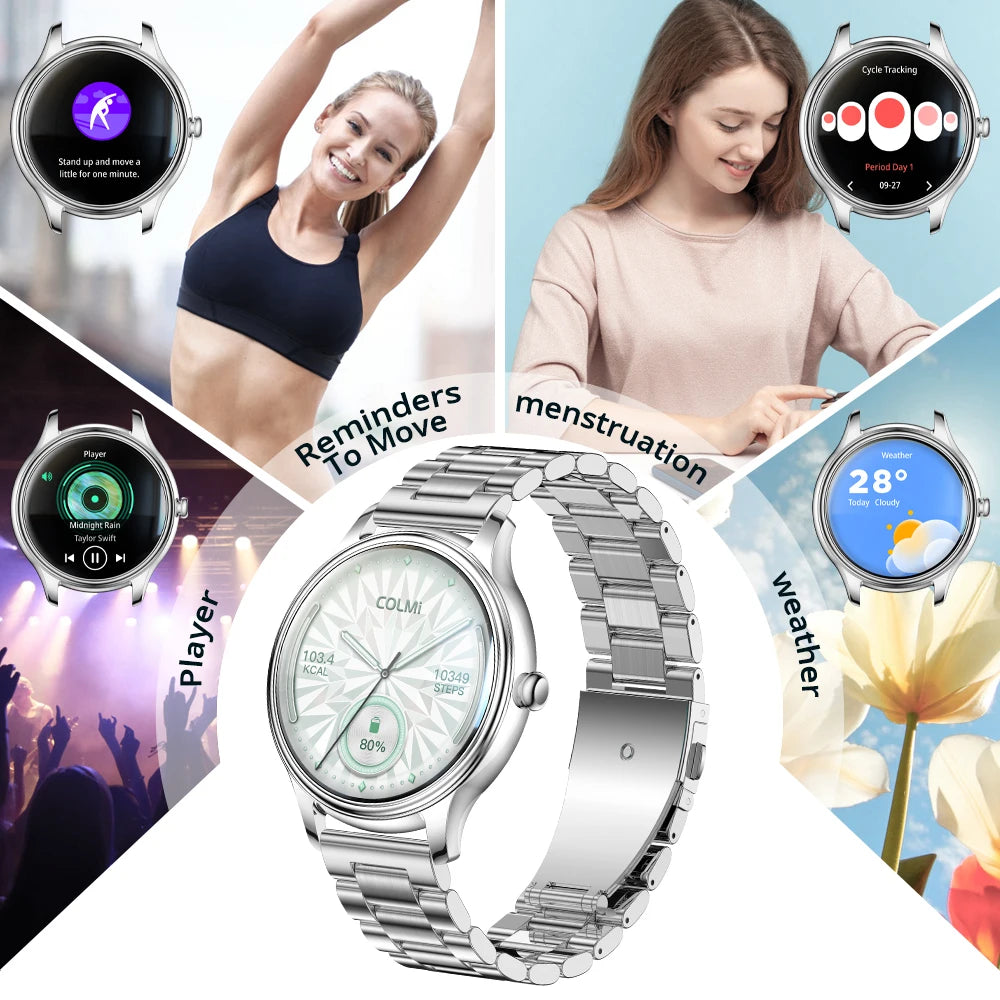 COLMI L28 Air – Ultra-Thin 1.32″ AMOLED Smartwatch, Gold Leather strap