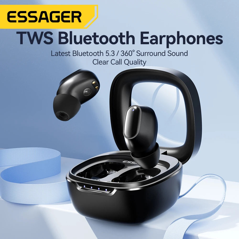 Wireless Earbuds, From Essager, Version ES-02, Supports Bluetooth 5.3, Playtime up to 40 Hours, Color Black