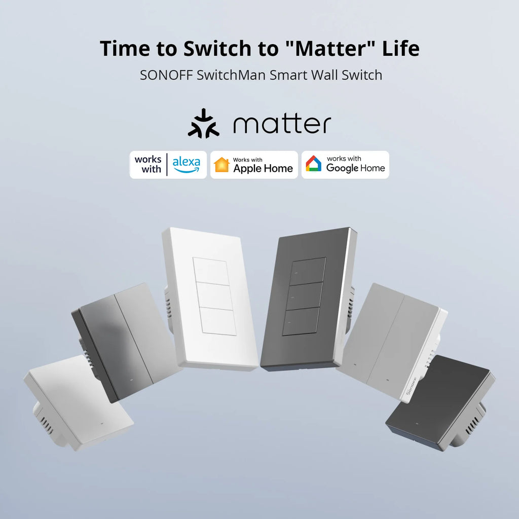 مفتاح حائط ذكي SONOFF M5-120 بتقنية Matter واتصال Wi‑Fi – زران ميكانيكيان أمريكيان بمفتاحين، متوافق مع eWeLink وAlexa وGoogle Home وApple HomeKit