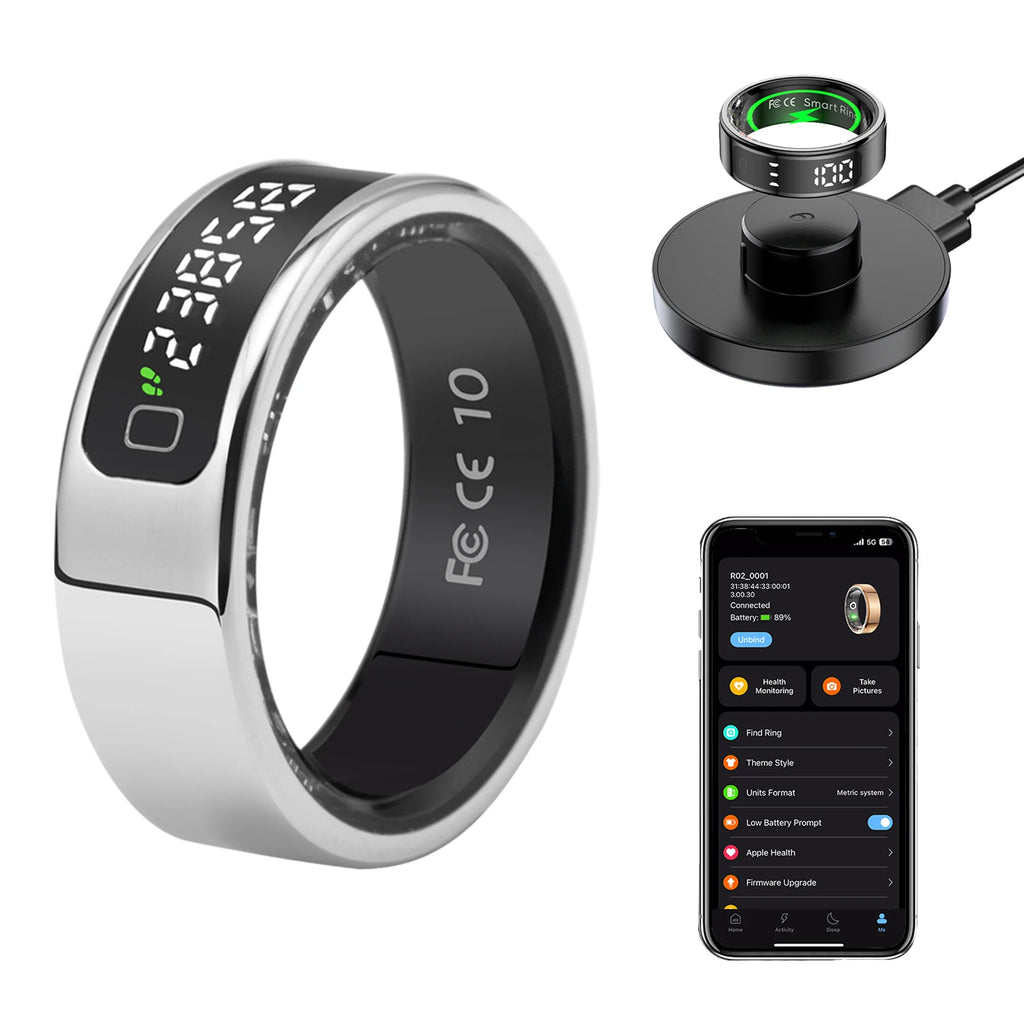 AMOVAN AMR11 Smart Ring with Display Screen – Tasbih Zikr Counter, Heart Rate, SpO2 & Sleep Tracker for iOS Android