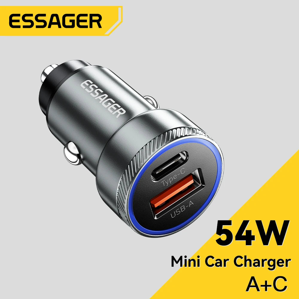 Essager 54W Dual-Port USB Type-C Car Charger – Fast Charging PD3.0 QC3.0