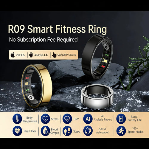 AMOVAN AMR09 Smart Ring – Slim Stainless Steel Health Tracker with Body Temperature, Sleep, SpO2 & AI Analysis for iOS Android