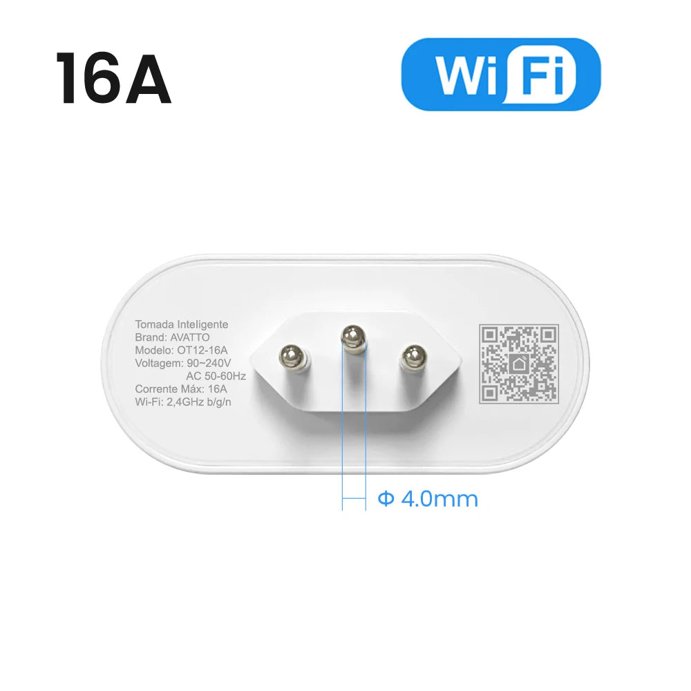 AVATTO Tuya WiFi Smart Plug Brazil – 16A/20A Smart Life Remote Socket (OT10)
