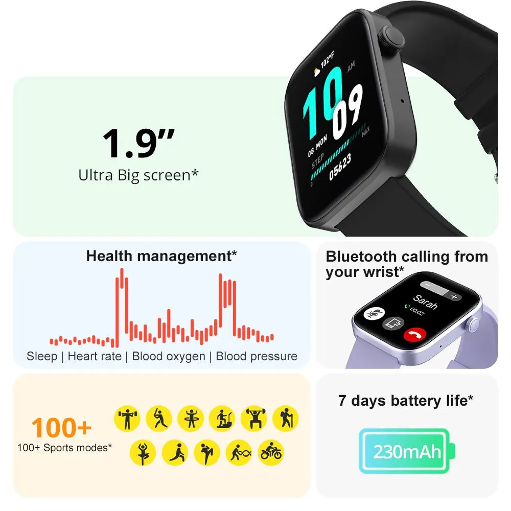Montre connectée COLMI P71 avec appels vocaux – IP68, suivi de santé et plus de 100 modes sportifs, Bleu
