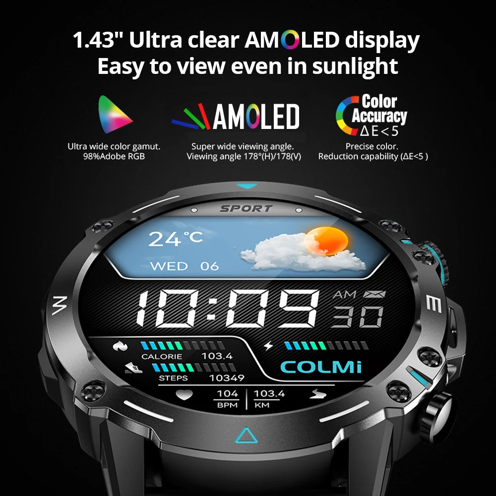 COLMI M42 – 1.43″ AMOLED Military Smartwatch, Black